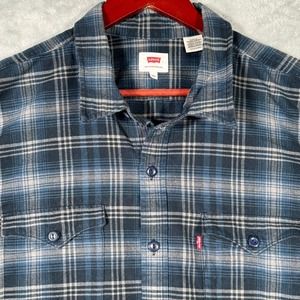Levis‎ Shirt Mens XXL Blue Plaid Classic Western Long Sleeve Button Up
